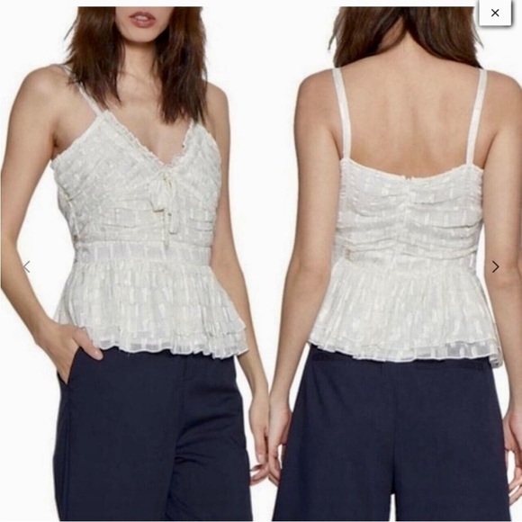 NWT WALTER BAKER DOBSON TOP. PEPLUM BOTTOM,SLEEVELESS LINED IVORY W/GOLD THREADS - Picture 1 of 6